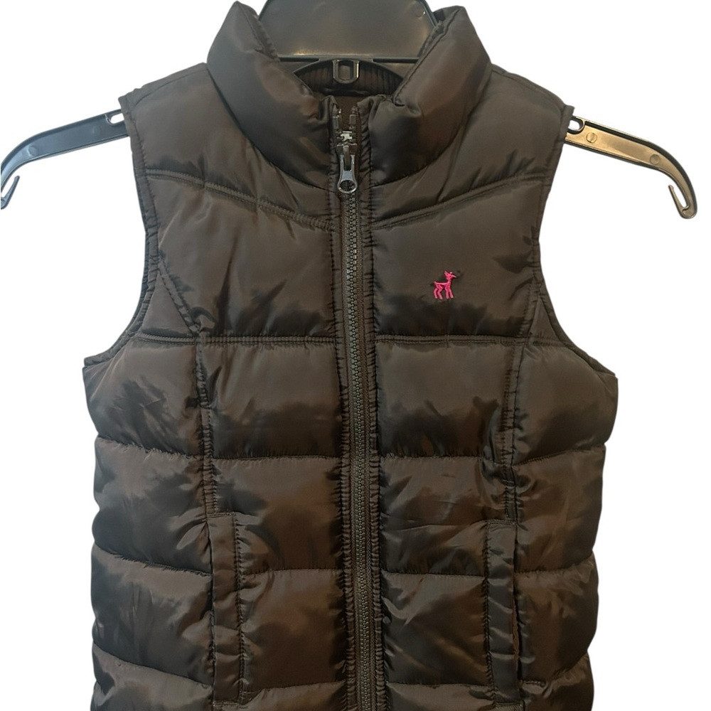 Old Navy Black Puffer Vest with Pink Logo youth small